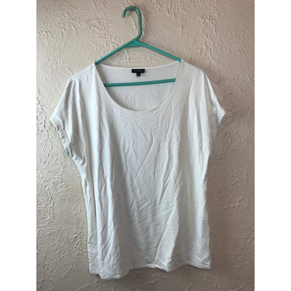 Talbots Top Cap Sleeve Scoop Neck‎ Womens Size Large Off White Solid Tee